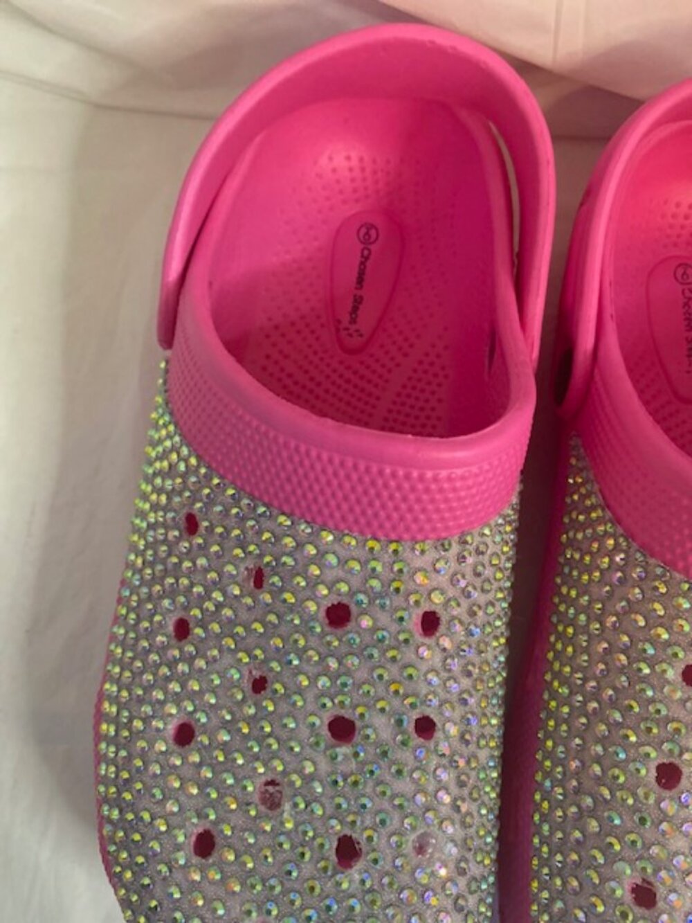 Chosen Step Pink and IRRIDESCENT RHINESTONE BLINGED CLOGS  Women's size 9 - Picture 2 of 6